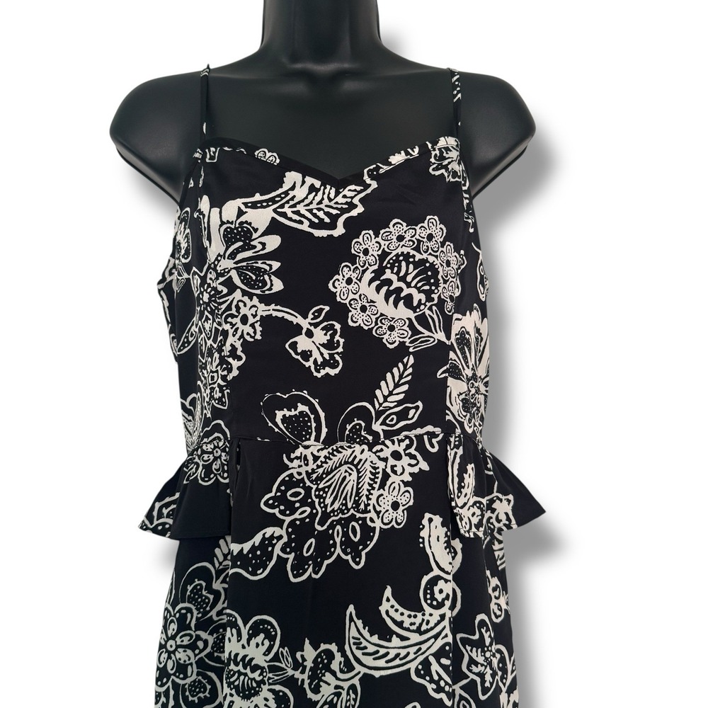 Y2K American Eagle Outfitters Sleeveless Dress Size 10 Black White Floral Ruffle - Picture 2 of 10